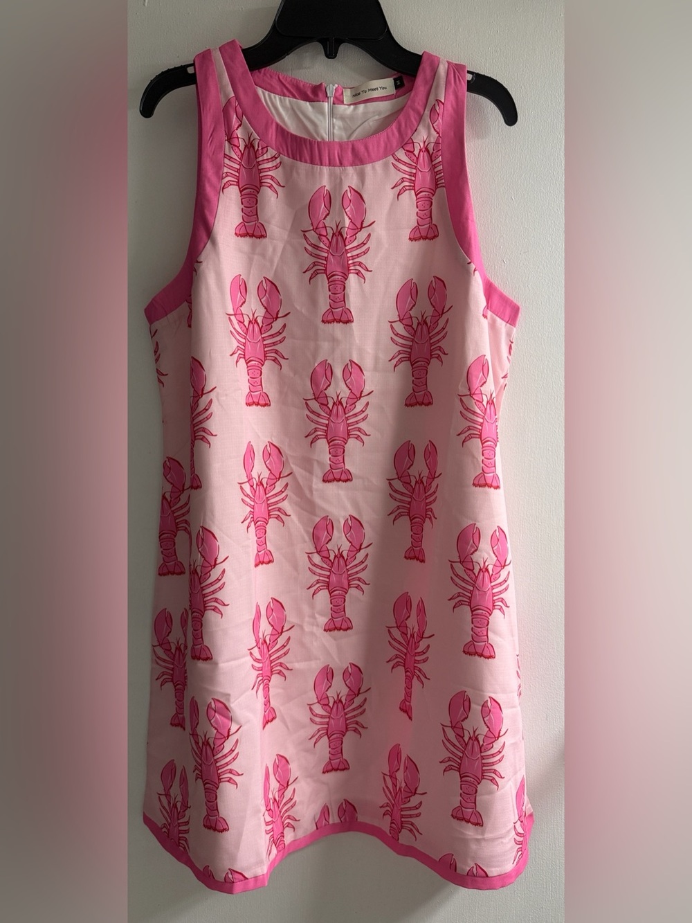 Pink Lobster Print Sleeveless Shift Dress